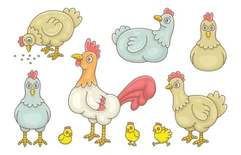 Set of Cocks and Hens Stock Illustration