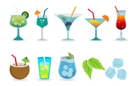 Set of cocktail drink vector illustration 库存插图