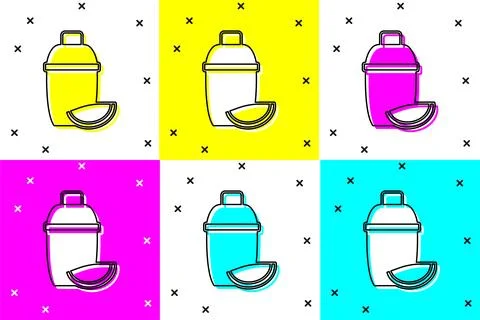Set Cocktail shaker with lime icon isolated on color background.  Vector Stock Illustration