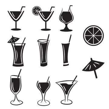 Set of Cocktail vector icons Stock Illustration