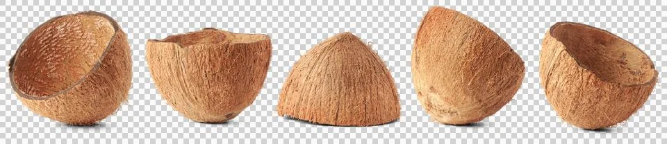 Set of coconut fruit shell isolated Stock Photos