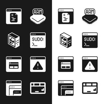 Set Code terminal, Computer, Software, Processor, Search engine, Browser with Stock Illustration