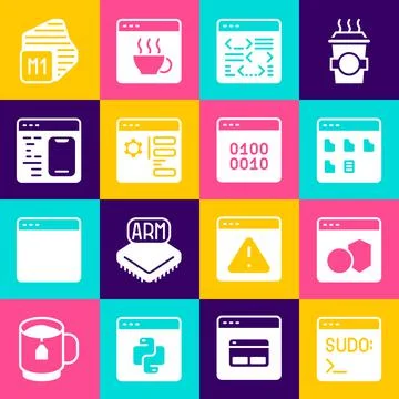 Set Code terminal, Software, Browser files, setting, Processor and Binary code 스톡 일러스트