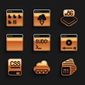 Set Code terminal, Web development, Processor, Online play video, Books abo.. Stock Illustration