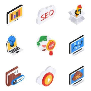 Set of Coding and Analytics Flat Icons Stock Illustration