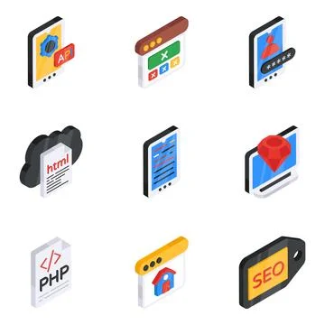 Set of Coding and Management Flat Icons Ilustración de archivo