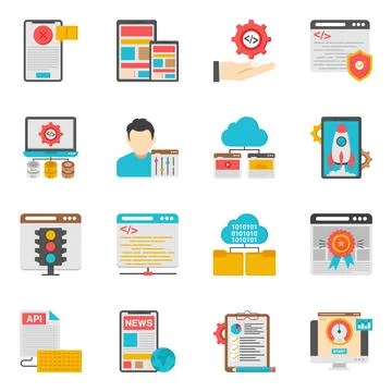 Set of Coding and Programming Flat Icons Illustrazione stock