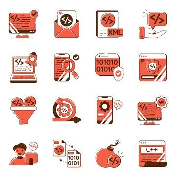 Set of Coding and Programming Flat Icons イラスト素材