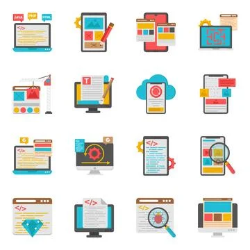 Set of Coding Flat Icons Stock Illustration