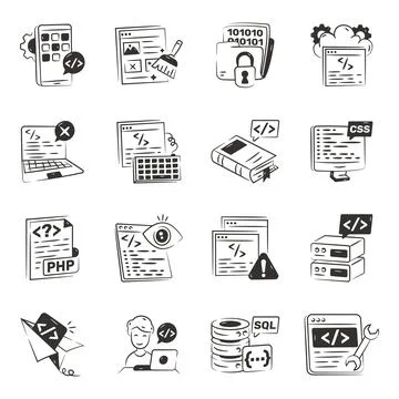 Set of Coding Glyph Icons Stock Illustration