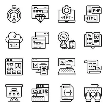 Set of Coding Linear Icons Stock-Illustration