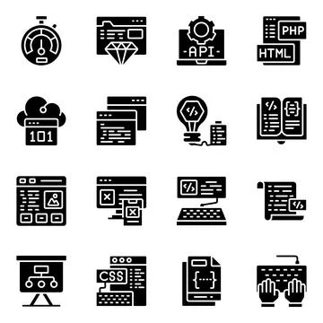 Set of Coding Solid Icons Stock Illustration