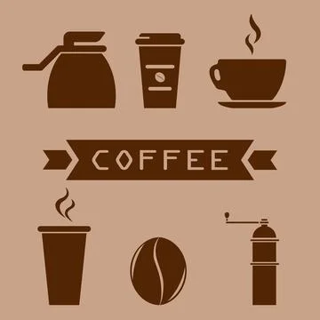 A set of coffee accessories in a flat style. Retro style. Coffee Stock Illustration