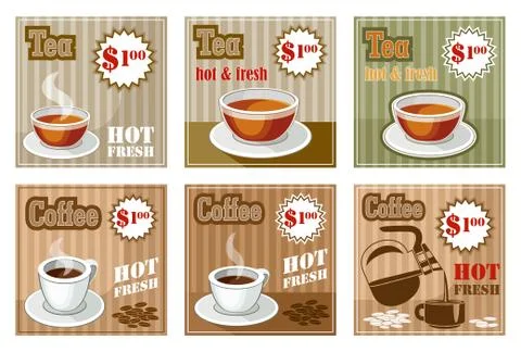 Set of coffee and tea menu card. Stock Illustration