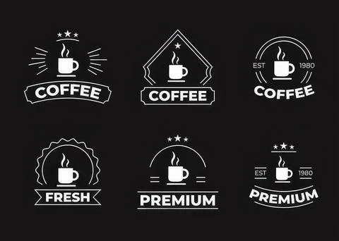 Set of coffee badge logos with steaming coffee cups and text Stock Illustration