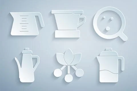 Set Coffee bean, branch, cup, Teapot, French press, V60 coffee maker and  i.. Illustrazione stock