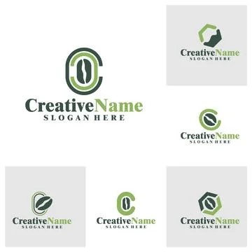 Set of Coffee Bean with Initial C logo design concept vector. Creative Lett.. Stock Illustration