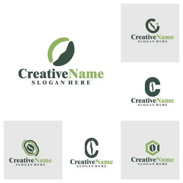 Set of Coffee Bean with Initial C logo design concept vector. Creative Lett.. Stock Illustration