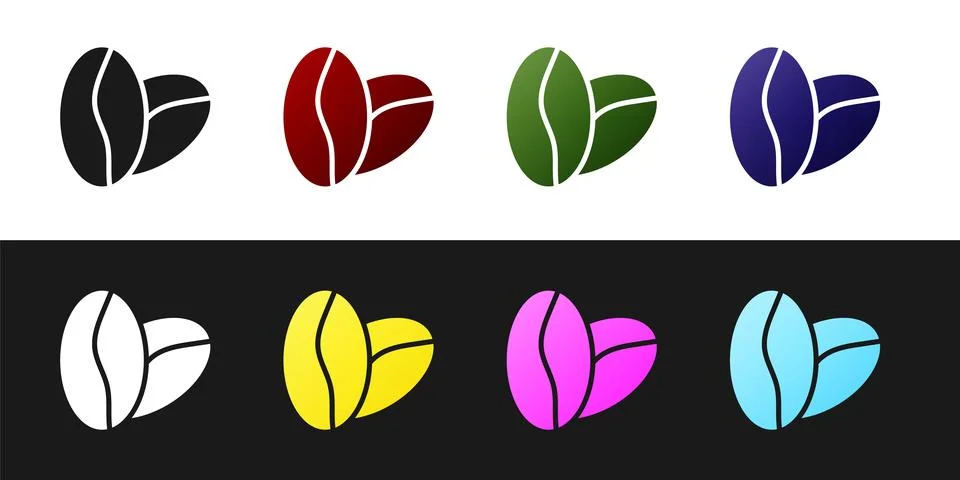 Set Coffee beans icon isolated on black and white background.  Vector Stock Illustration