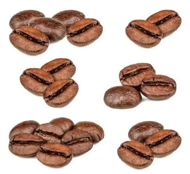 Set of coffee beans isolated on white background Stock Photos