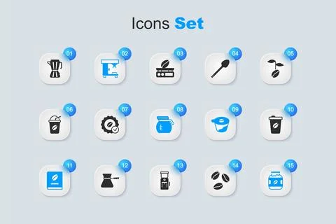 Set Coffee beans, Medal for coffee, machine, book, jar bottle, cup to go, m.. Stock Illustration