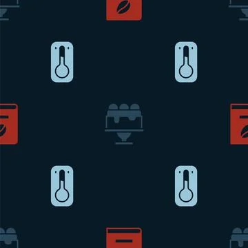 Set Coffee book, Cake and thermometer on seamless pattern. Vector イラスト素材