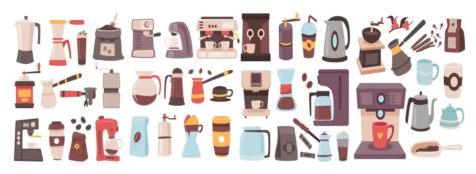 Set of Coffee brewing methods tool equipment set collection, Element coffee.. Stock Illustration