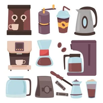 Set of Coffee brewing methods tool equipment set collection, Element coffee.. Stock Illustration