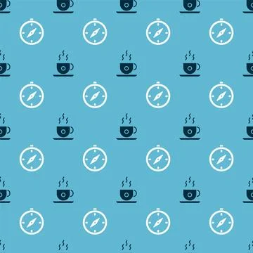 Set Coffee cup and Compass on seamless pattern. Vector Stockillustratie