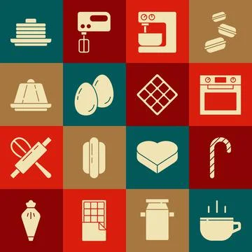 Set Coffee cup, Christmas candy cane, Oven, Electric mixer, Easter eggs, Pudding イラスト素材