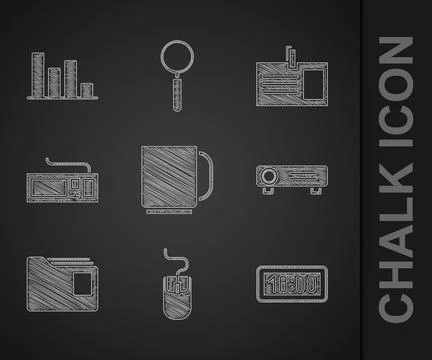 Set Coffee cup, Computer mouse, Digital alarm clock, Movie, film, media イラスト素材