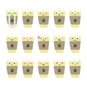 Set of coffee cup emotions. Stock Illustration
