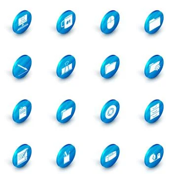 Set Coffee cup flat, Computer mouse, Document folder, Pen line, Note paper with 스톡 일러스트