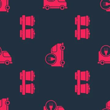 Set Coffee cup to go and Fast delivery by car on seamless pattern. Vector Illustrazione stock