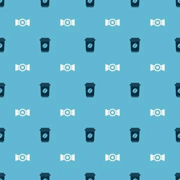 Set Coffee cup to go and Candy on seamless pattern. Vector Illustrazione stock