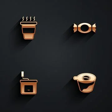 Set Coffee cup to go, Candy, Manual coffee grinder and Pour over maker icon with Ilustración de archivo
