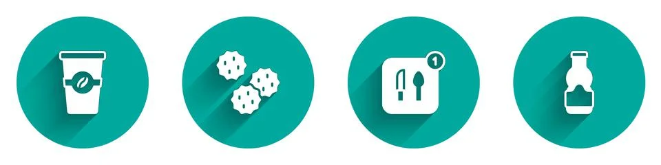Set Coffee cup to go, Cookie or biscuit, Food ordering and Sauce bottle icon Ilustração Stock