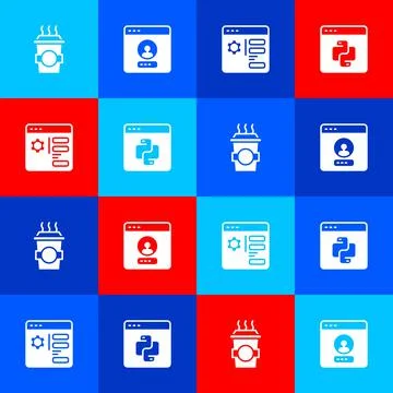 Set Coffee cup to go, Create account screen, Browser setting and Python Stock Illustration