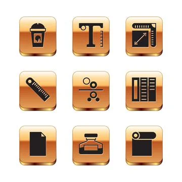 Set Coffee cup to go, Empty document, Ink bottle, Paper roll printing press イラスト素材