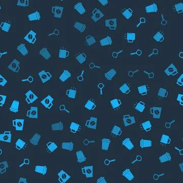 Set Coffee cup to go, , filter holder and  on seamless pattern. Vector Stockillustratie