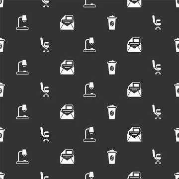 Set Coffee cup to go, Office chair, Table lamp and Mail and e-mail on seamless 库存插图