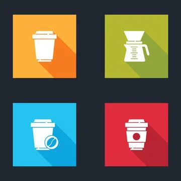 Set Coffee cup to go, Pour over coffee maker, and icon. Vector Ilustración de archivo