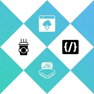 Set Coffee cup to go, Processor with microcircuits CPU, Cloud technology data Stock Illustration