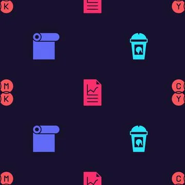 Set Coffee cup to go, Roll paper, Document with graph chart and CMYK color Stock-Illustration