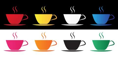 Set Coffee cup icon isolated on black and white background. Tea cup. Hot drin Stock Illustration