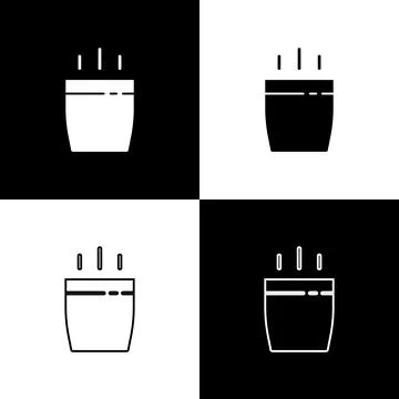 Set Coffee cup icon isolated on black and white background. Tea cup. Hot drin Stock Illustration