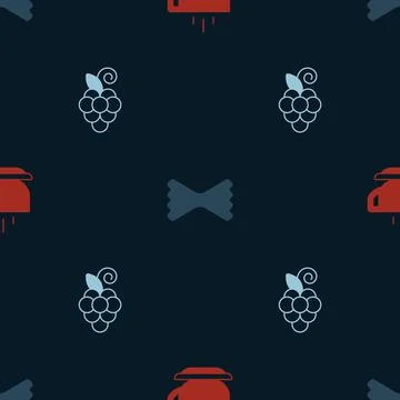 Set Coffee cup, Macaroni and Grape fruit on seamless pattern. Vector Illustrazione stock