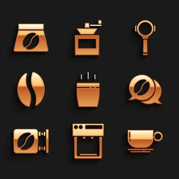 Set Coffee cup, machine, and conversation, Street signboard coffee, beans Illustration
