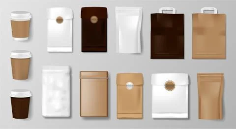 Set of Coffee Cup packaging. Mockup for Coffee shop, Cafe, restaurant. Realistic Illustrazione stock