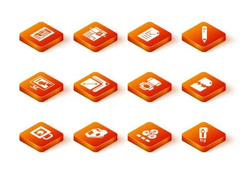 Set Coffee cup, Printer ink cartridge, Computer monitor screen, Paper size, RGB Stock Illustration